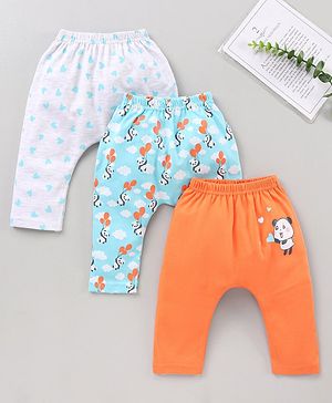 Babyhug Full Length Diaper Leggings Heart & Panda Print Pack Of 3 - Multicolor