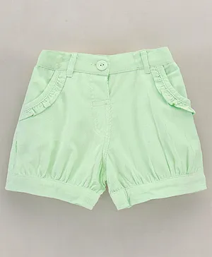 ToffyHouse Corduroy Solid Shorts with Frill Detailing - Light Green
