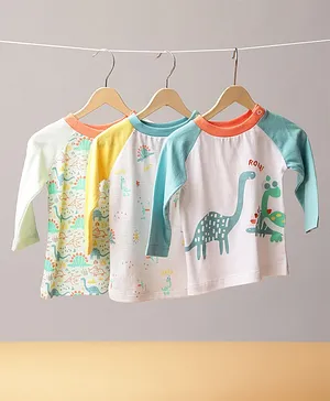 Mi Arcus Raglan Full Sleeves Dinosaur Printed Tee - Yellow & Blue