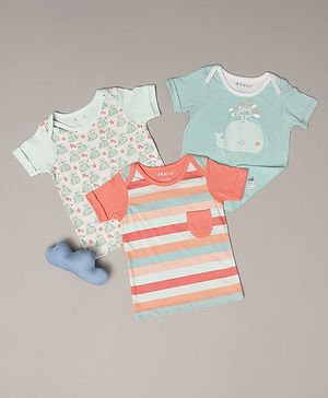 Mi Arcus  Cotton Half Sleeves Striped & Whale Printed Tee Tee Pack of 3 Blue & Pink