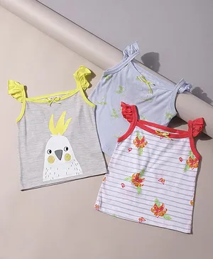 Mi Arcus Pack Of 3 Sleeveless Striped & Floral Print Tank Top - Grey