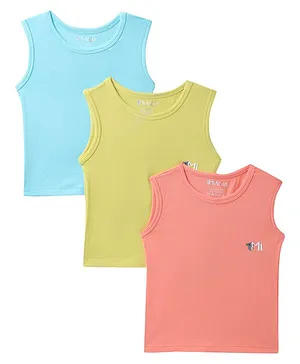 Mi Arcus  Cotton Sleeveless Solid Color Vests Pack of 3 Green Yellow & Peach