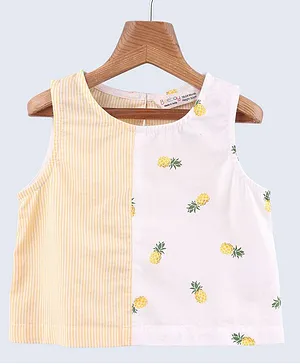 Beebay Sleeveless Stripes & Pineapple Print Top - Yellow
