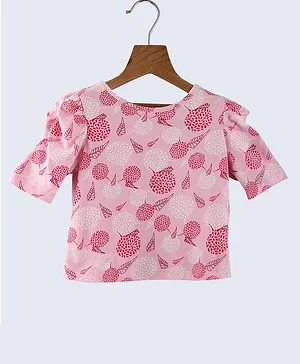 Beebay Ruched Sleeves Floral Print Top - Pink