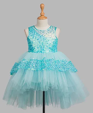 Toy Balloon Sleeveless Sequin Embellished High Low Party Dress - Sky Blue