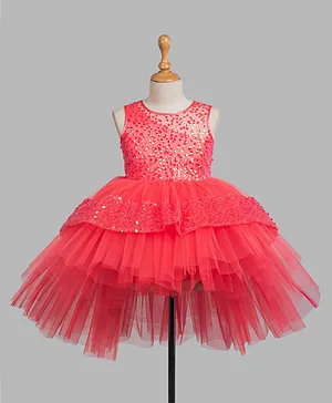 Toy Balloon Sleeveless Sequin Embellished High Low Party Dress - Peach