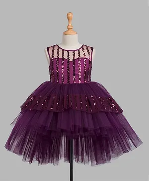 Toy Balloon Sleeveless Sequined Detailing High Low Party Dress - Purple