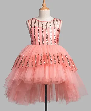 Toy Balloon Sleeveless Sequined Detailing High Low Party Dress - Peach