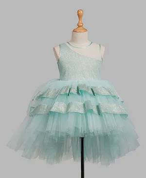 Toy Balloon Sleeveless Glitter Detailing High-Low Party Dress - Sea Green