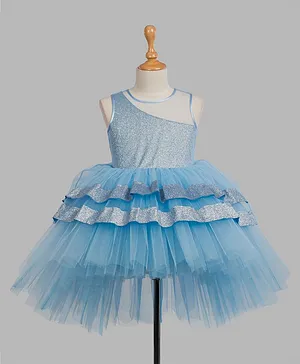 Toy Balloon Sleeveless Glitter Detailing High-Low Party Dress - Sky Blue
