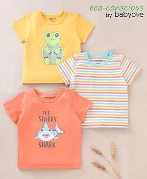 Babyoye Half Sleeves T-Shirts Sea Animal Print & Striped - Muticolour