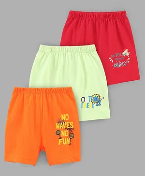 Ohms Knee Length Shorts Graphic Print Pack Of 3 - Red Orange Green