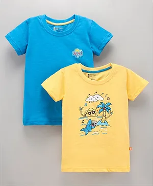 Bodycare Half Sleeves T-Shirts Pack Of 2 Summer Text Print - Yellow Blue