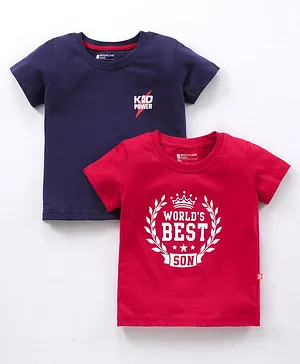 Bodycare Half Sleeves T-Shirts Text Print Pack of 2 - Blue Red