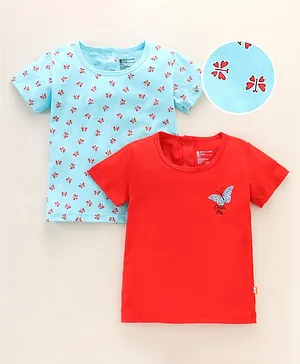 Bodycare Half Sleeves Top Butterfly Print Pack of 2 - Blue Red