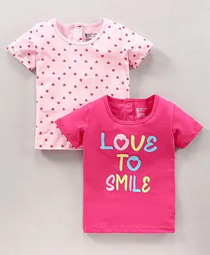 Bodycare Half sleeves Tops With Heart & Text Print - Pink