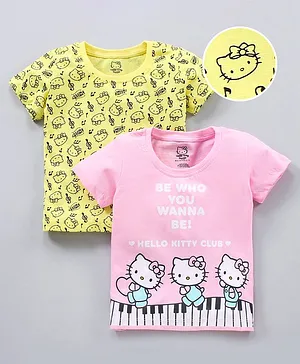Bodycare Half Sleeves Tops Hello Kitty Print Pack of 2- Pink Yellow
