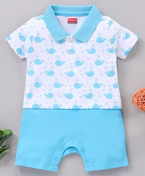 Babyhug 100% Cotton Half Sleeve Romper Dolphin Print - Blue