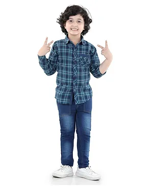 AJ Dezines Full Sleeves Checked Shirt With Jeans - Blue