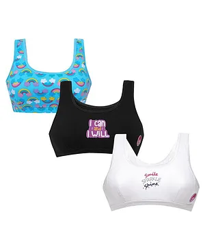 D'chica Pack Of 3 Rainbow & Smile Print Sports Bras - Blue Black & White