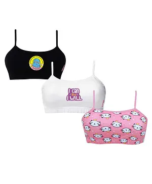 D'chica Pack Of 3 Successful Girl & Cat Print Training Bras - Black White & Pink