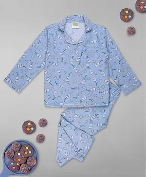 Pyjama Party Full Sleeves Milk & Cookies Printed Kids Cotton Pyjama Set - Lilac
