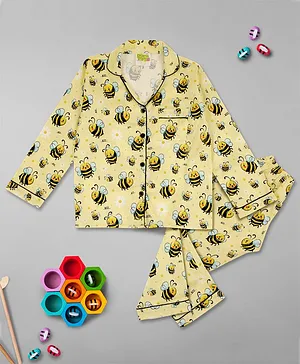 Pyjama Party Full Sleeves Bumblebee Print Kids Cotton Pyjama Set - Yellow