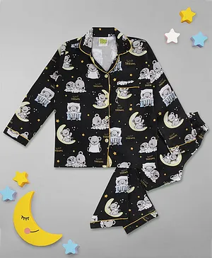 Pyjama Party Full Sleeves Sweet Dreams Theme Kids Cotton Rayon Pyjama Set - Black