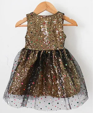 Woonie Shimmery Sleeveless Sequin Detailing Dress - Golden & Black