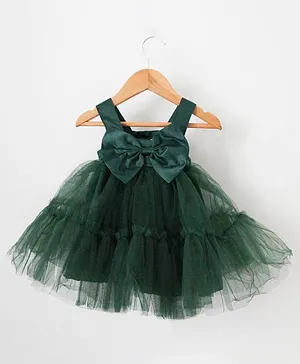 Woonie Sleeveless Big Bow Detail Satin Gown - Green
