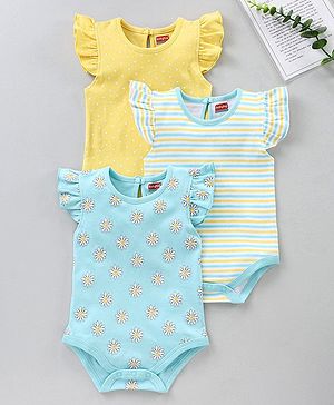 Babyhug 100% Cotton Short Sleeves Onesies Multi Print Pack of 3 - Multicolor