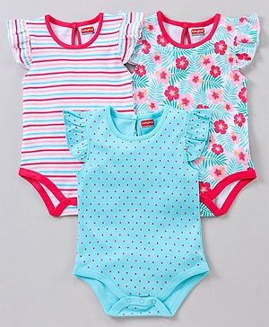 Babyhug 100% Cotton Flutter Sleeves Onesies Multi Print Pack of 3 - Multicolour