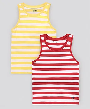 Honeyhap Premium 100% Cotton Sleeveless Striped T-Shirts With Anti-Microbial  Finish Pack Of 2 - Red Yellow