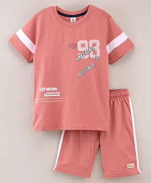ToffyHouse Half Sleeves T-Shirt & Shorts Set Anything Is Possible Print - Peach