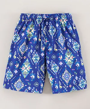 Cucu Fun Cotton Shorts Jaipuri Print - Royal Blue