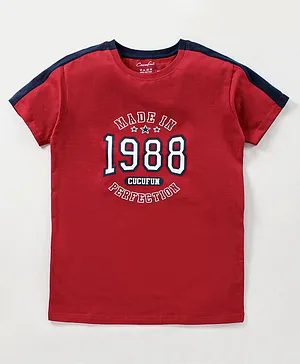 Cucu Fun Half Sleeves T-Shirt Text Print - Red
