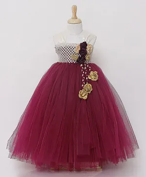 TINY MINY MEE Sleeveless Floral Applique Flared Gown - Wine