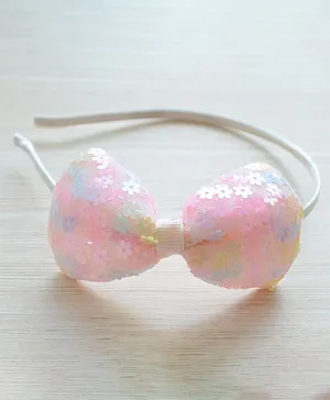 Pretty Ponytails Sequin Bow Applique Hair Band- Light Pink Yellow