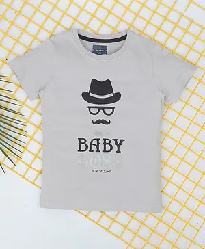 Hop n Jump Half Sleeves Baby Boss Print T Shirt - Grey