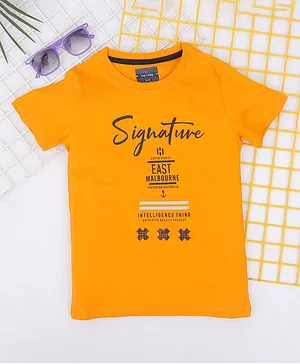 Hop n Jump Half Sleeves Mustard Sigature Printed  Tshirt - Mustard