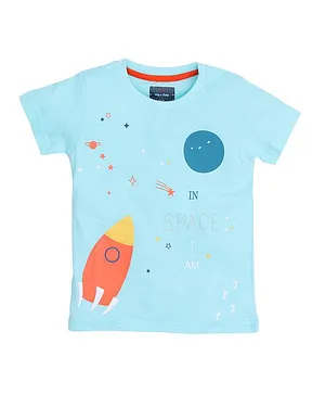 Hop n Jump Half Sleeves Rocket And Moon Print T Shirt - Blue