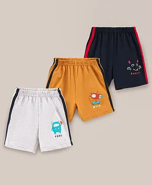 Zero Knee Length Cotton Shorts Placement Print Pack of 3- Multicolor