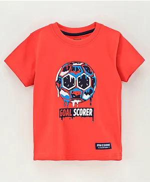 Smarty Half Sleeves T-Shirt Soccer Print - Red