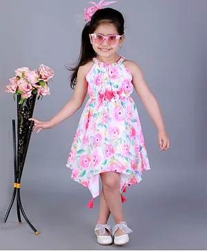 Lil Drama Sleeveless Floral Applique Peonies Floral Print Dress - Pink