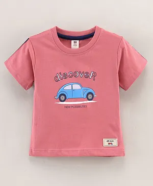 ToffyHouse Half Sleeves T-Shirt Text & Car Print - Pink