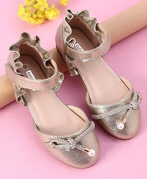 Cute Walk by Babyhug Sandals with Lace Applique - Gold