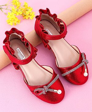 Cute Walk by Babyhug Sandals with Lace Applique - Red