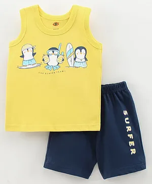 Zero Sleeveless T-Shirt & Short Set Penguin Print - Yellow