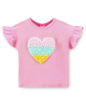 Little Kangaroos Frill Sleeves Top Heart Patch - Pink