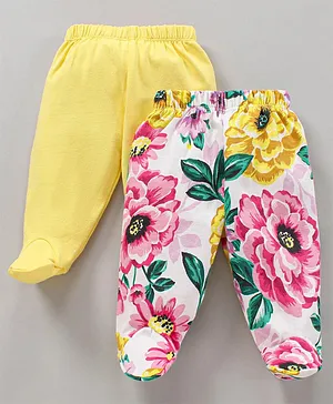 Ben Benny Full Length Cotton Bootie Leggings Printed & Solid Pack Of 2 - Yellow Pink